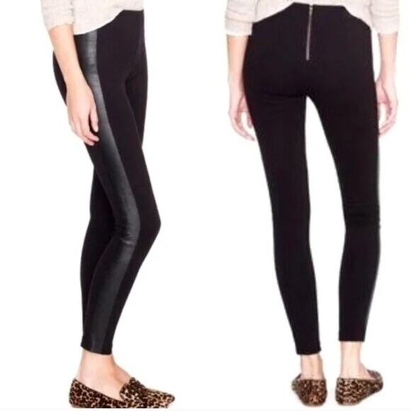 NWOT J. Crew Leather Trim Tuxedo Stripe Pixie Ponte Ankle Pants Legging 00 Black - Picture 5 of 15